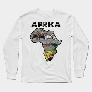 African Wildlife Continent Collage Map Long Sleeve T-Shirt